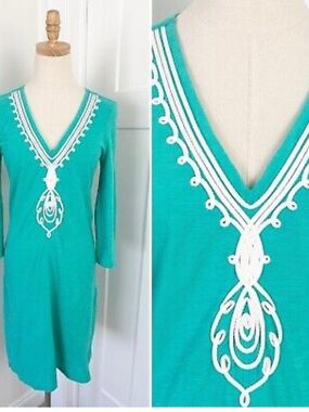 Lilly Pulitzer Tidewater 3/4 Sleeve Embroidered Tunic Dress Teal Green
Size L